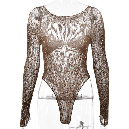 Charlotte – Combinaison Tricotée Élastique et Transparente à Manches Longues