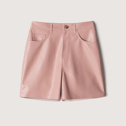 Imogen – Shorts Droits Taille Haute en Cuir Vegan