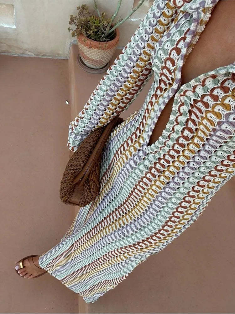 Tamara – Robe Longue en Dentelle avec Contraste de Couleurs