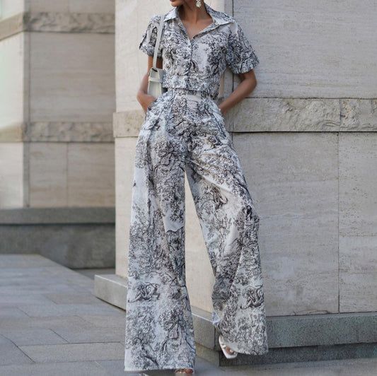Grace – Ensemble Deux Pièces avec Impression en Peinture et Pantalon à Jambe Large