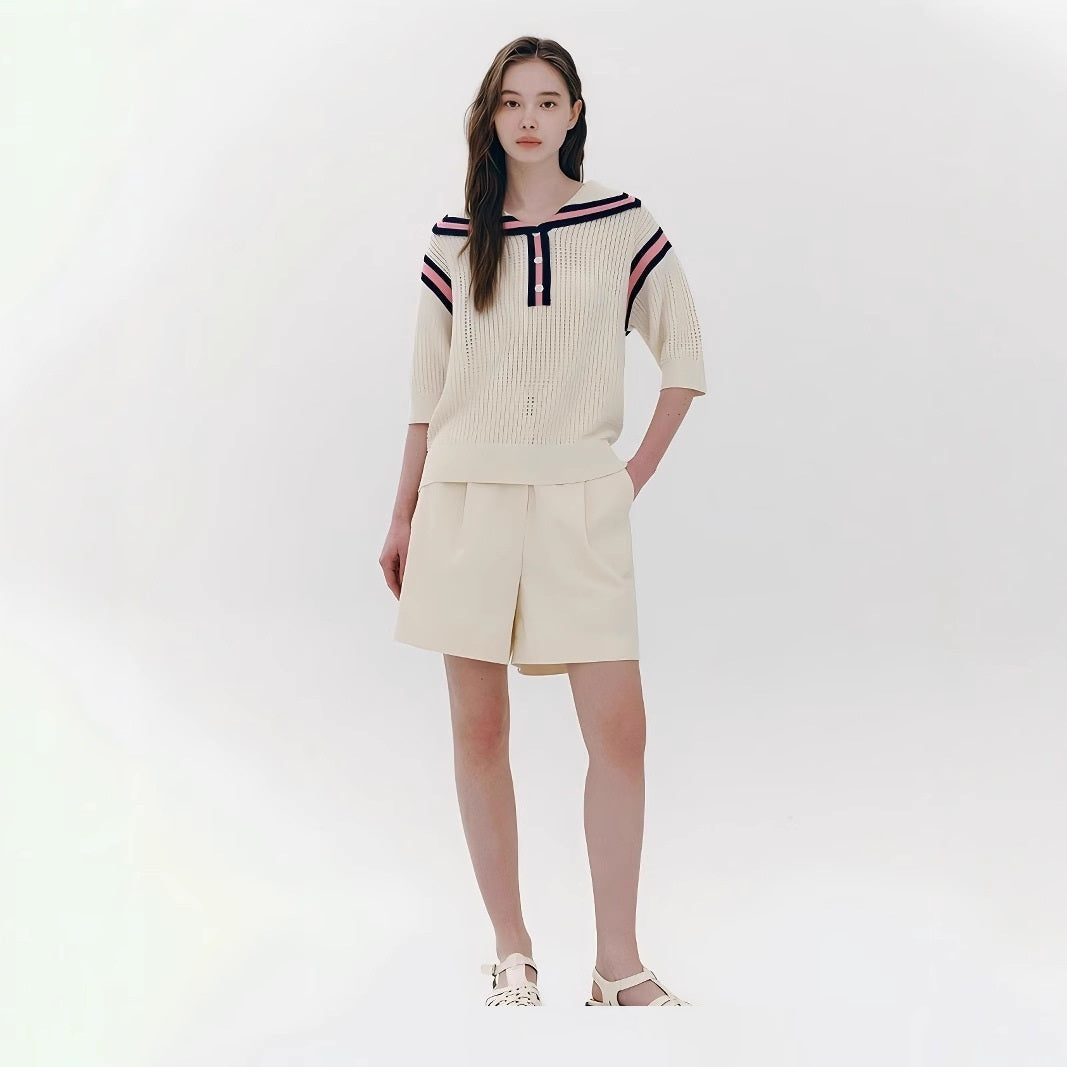 Jade – Pull Tricoté au Col Contrasté