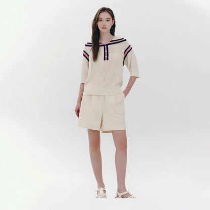 Jade – Pull Tricoté au Col Contrasté