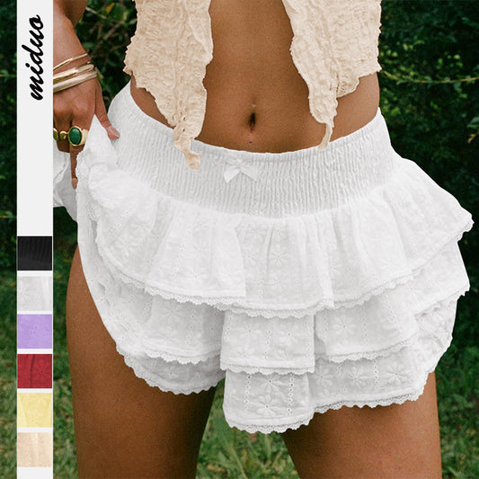 Heather – Jupe Mi-longue en Dentelle avec Nœud Décoratif