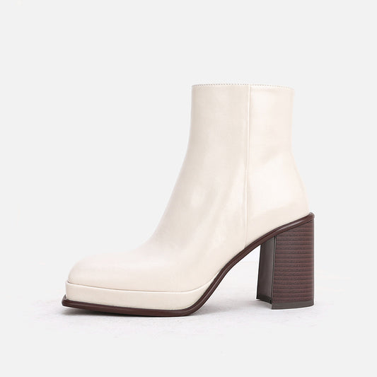 Joan – Bottines à Talon Épais en Cuir Vegan Imperméables