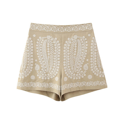 Margaret – Pantalon Évasé Brodé Contrastant