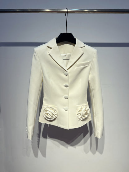 Melissa – Manteau de costume à manches longues à fleurs tridimensionnelles