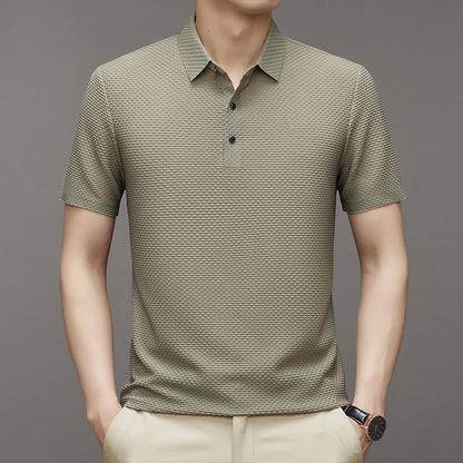 Rhys – Polo Jacquard à Manches Courtes en Soie de Glace