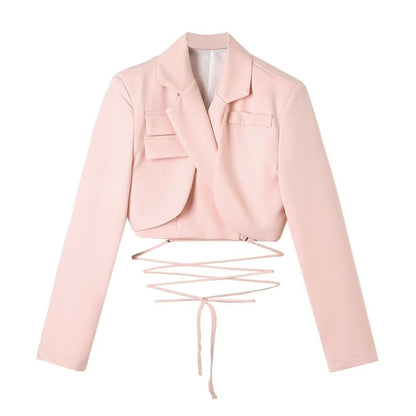 Emily – Veste à lacets à taille à cordon de couleur unie à manches longues