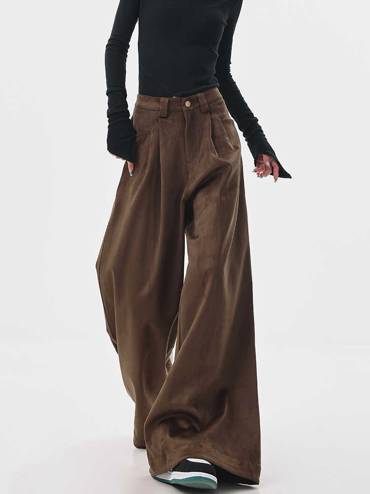 Kathryn – Pantalon Évasé Rétro Épais Marron