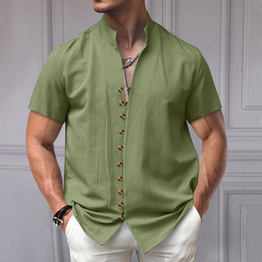 Perry – Chemise en Lin à Manches Courtes avec Col Montant