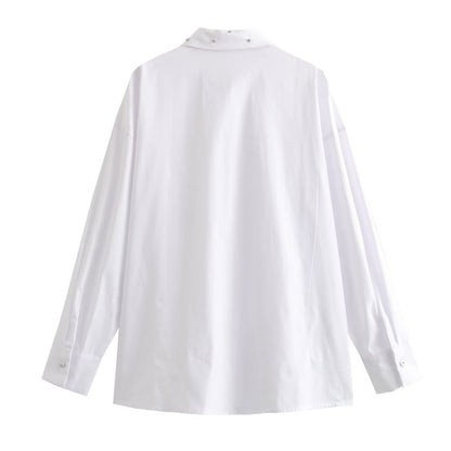Emily – Chemise en Popeline de Coton avec Col Bijou Blanc