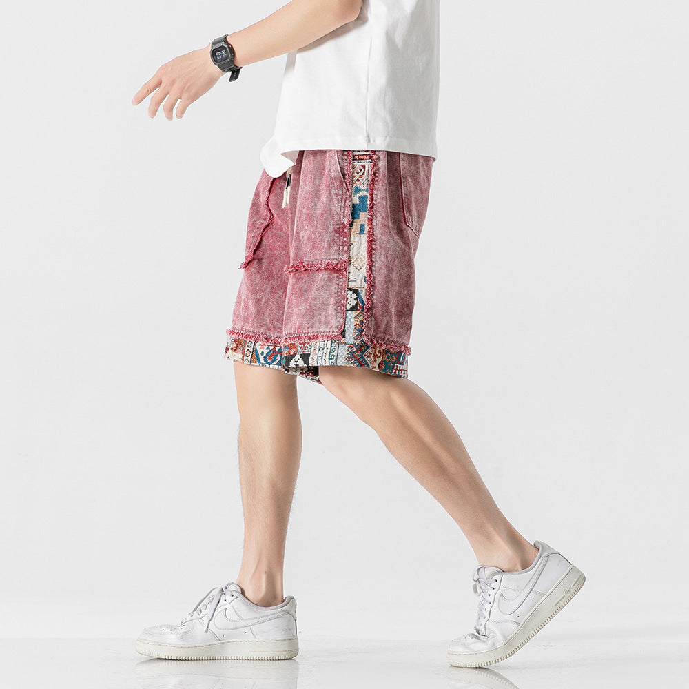Ian – Shorts en Denim à Patchwork Contrasté