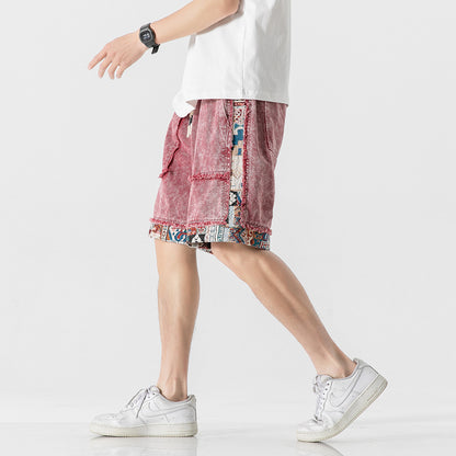 Ian – Shorts en Denim à Patchwork Contrasté