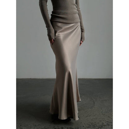 Katie – Jupe Sirène Taille Haute en Satin