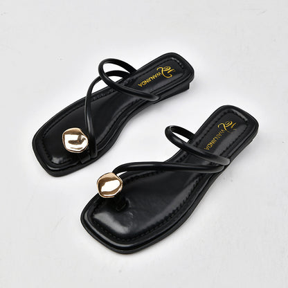 Sue – Sandales à Talon Épais avec Bouton Doré et Coin Petit