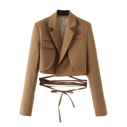 Emily – Veste à lacets à taille à cordon de couleur unie à manches longues